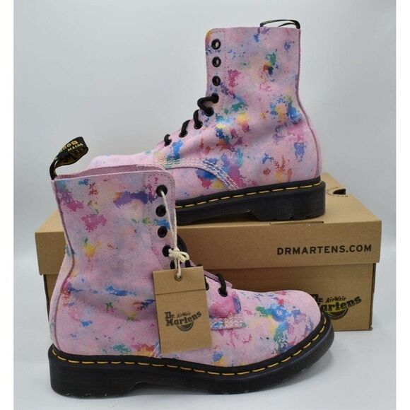 Dr Martens 1460 Womens Size 7 Pascal Pink Floral Rainbow Leather Combat Boots - Picture 3 of 11